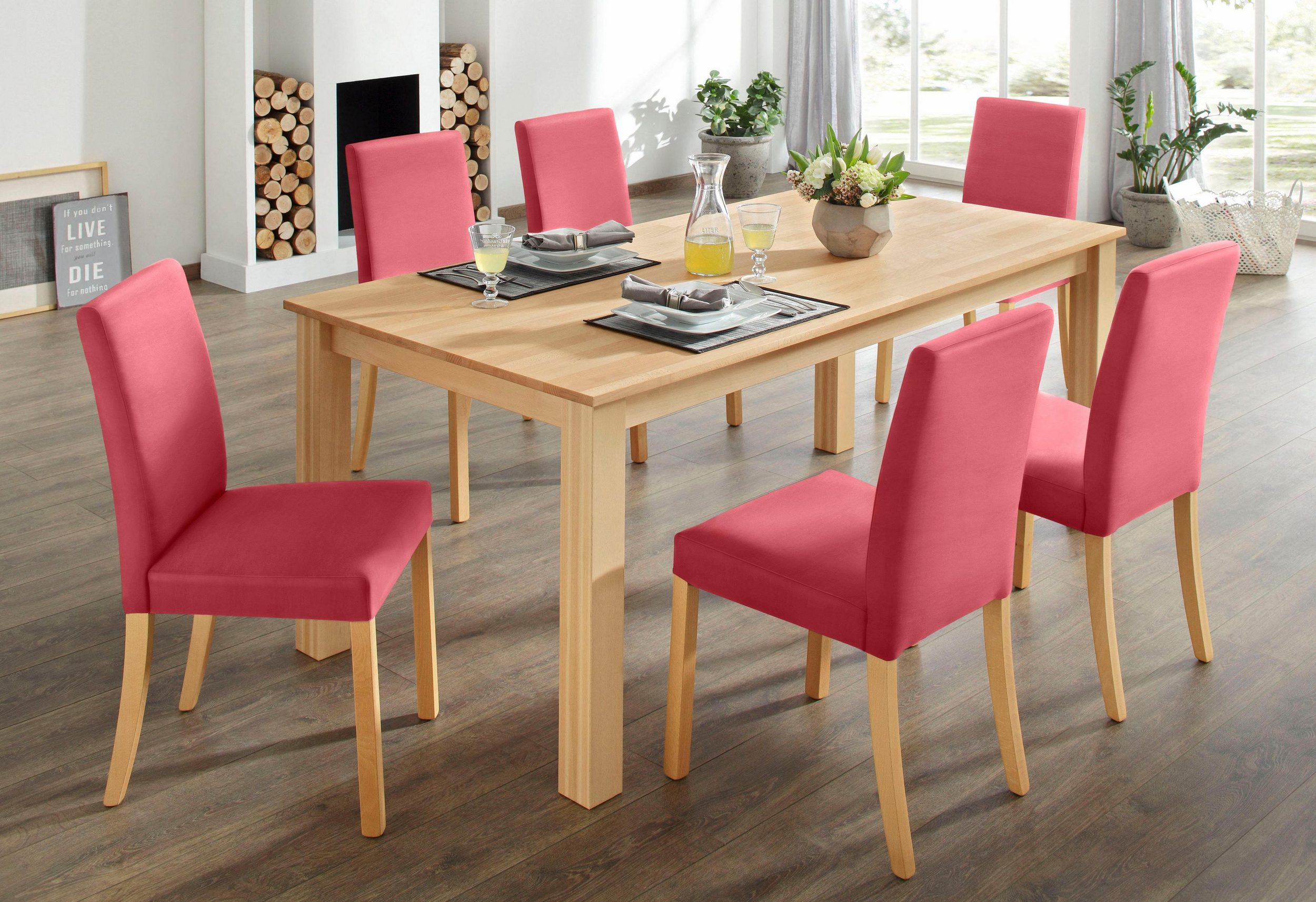 Set masa + 6 scaune rosii 180/90/76 cm, oferit de HOBBY MOBILA